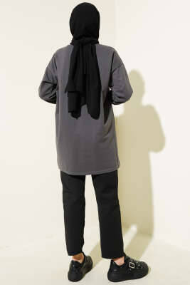 Kelebek Baskılı İki İplik Tunik Füme - Tunik