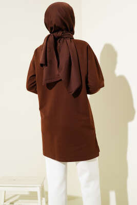 Kelebek Baskılı İki İplik Tunik Kahve - Tunik