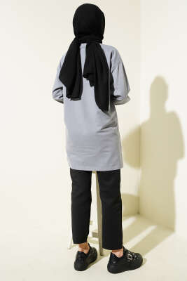 Kelebek Baskılı İki İplik Tunik Kayrak Grisi - Tunik