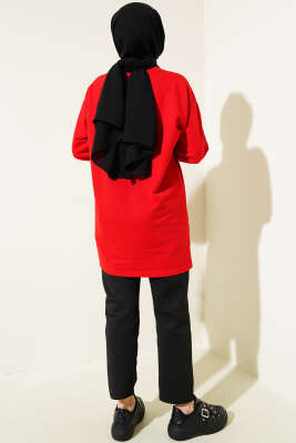 Kelebek Baskılı İki İplik Tunik Kırmızı - Tunik