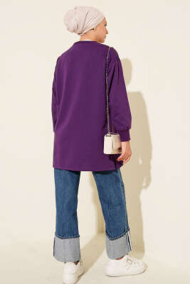 Kelebek Baskılı İki İplik Tunik Mor - Yılın Fırsatı
