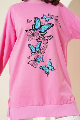Kelebek Baskılı İki İplik Tunik Pembe - 100-300 TL Ürünler