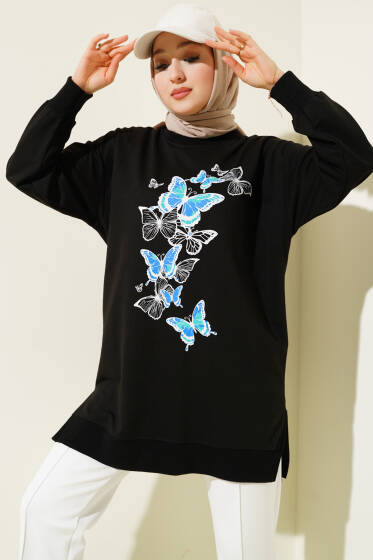Kelebek Baskılı İki İplik Tunik Siyah - 100-300 TL Ürünler