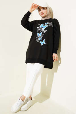 Kelebek Baskılı İki İplik Tunik Siyah - Tunik