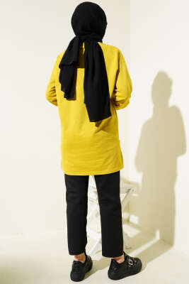 Kelebek Baskılı İki İplik Tunik Yağ Yeşili - Tunik