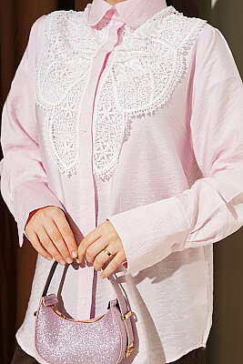 Kelebek Dantel Detaylı Gömlek Pembe - Gömlek