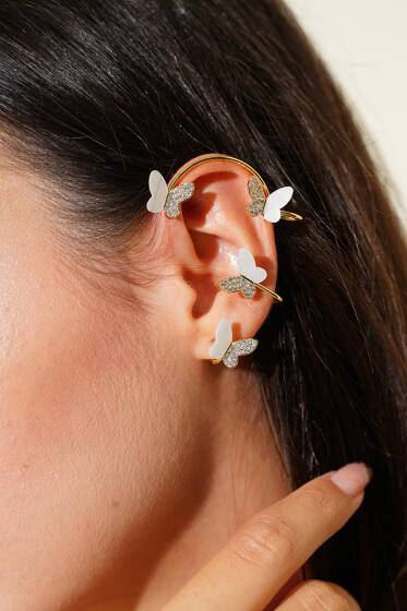 Kelebek Desenli Kıkırdak Küpe Gold - Küpe