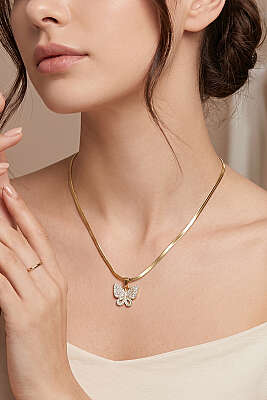 Kelebek Detaylı İtalyan Zincir Kolye Gold - DEMİR BİJUTERİ