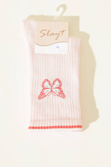 Kelebek Detaylı Kadın Soket Çorap Pembe - Soket Çorap