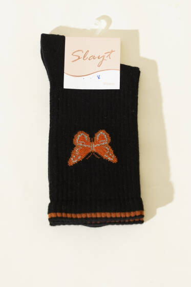 Kelebek Detaylı Kadın Soket Çorap Siyah - Soket Çorap