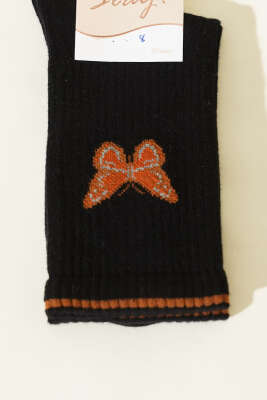 Kelebek Detaylı Kadın Soket Çorap Siyah - Soket Çorap