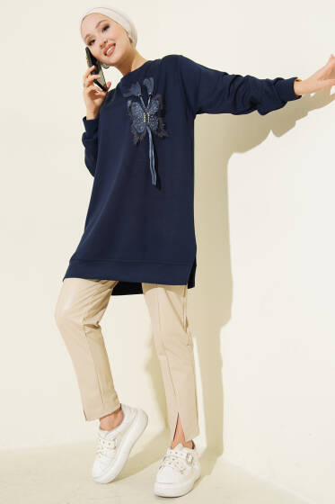Kelebek Detaylı Loyşa Tunik Lacivert - Tunik