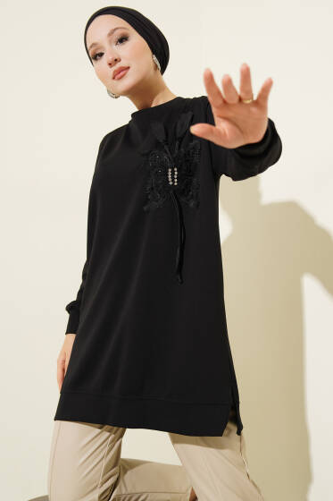 Kelebek Detaylı Loyşa Tunik Siyah - Tunik