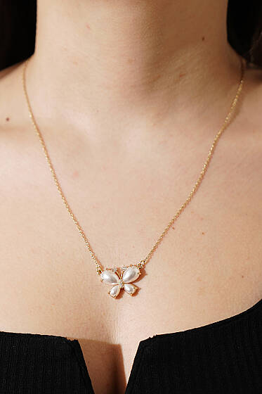 Kelebek İnci Detaylı Kolye Gold - Kolye