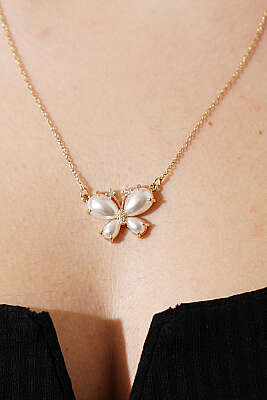 Kelebek İnci Detaylı Kolye Gold - Kolye