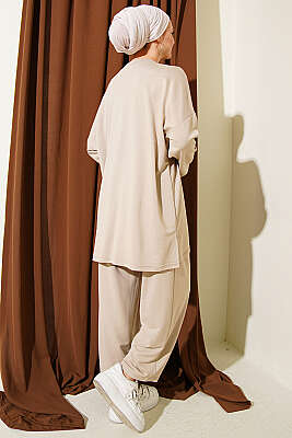 Kelebek İşlemeli İkili Takım Bej - İkili Takım