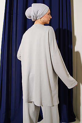 Kelebek İşlemeli İkili Takım Gri - İkili Takım