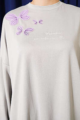 Kelebek İşlemeli İkili Takım Gri - İkili Takım