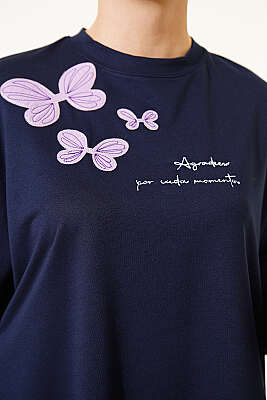 Kelebek İşlemeli İkili Takım Lacivert - İkili Takım