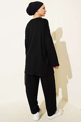 Kelebek İşlemeli İkili Takım Siyah - İkili Takım