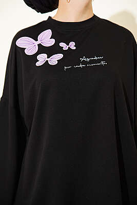 Kelebek İşlemeli İkili Takım Siyah - İkili Takım