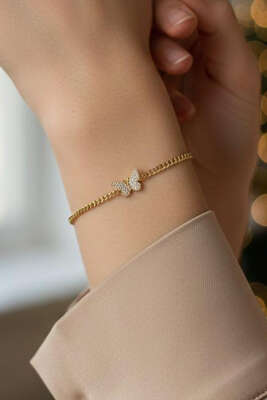 Kelebek Mini Taşlı Bileklik Gold - DEMİR BİJUTERİ