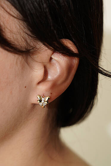 Kelebek Mini Taşlı Küpe Gold - Küpe