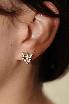 Kelebek Mini Taşlı Küpe Gold - Küpe