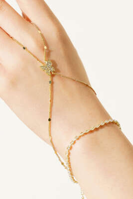 Kelebek Motifli ve Kristal Taşlı Şahmeran Gold - Bileklik