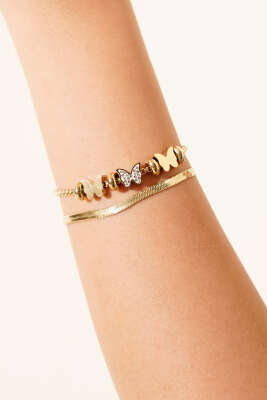 Kelebek Taş Detaylı Bileklik Gold - DEMİR BİJUTERİ