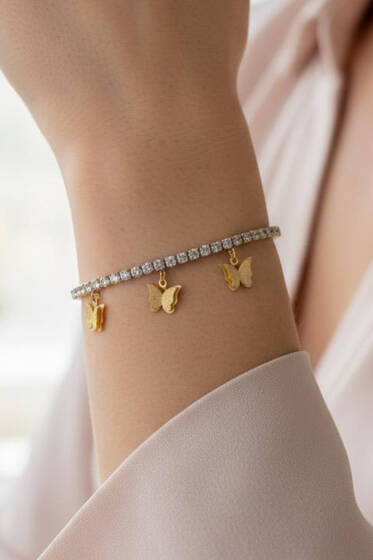 Kelebek Taşlı Bileklik Gold - Bileklik