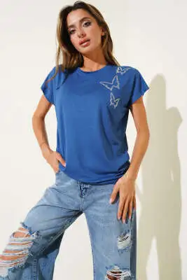 Kelebek Taşlı T-shirt Indıgo 