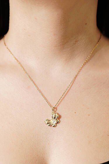 Kelebek Taşlı Zincir Kolye Gold - Kolye