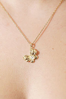Kelebek Taşlı Zincir Kolye Gold - Kolye