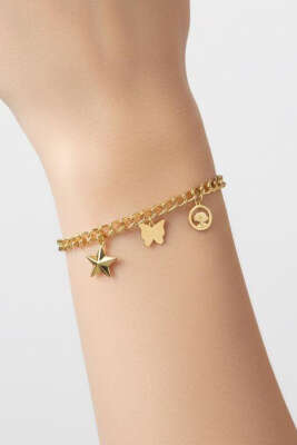 Kelebek Yıldızlı Zincir Bileklik Gold - KONYALI BİJUTERİ