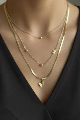 Kelebek Zincir Detaylı Kolye Gold - DEMİR BİJUTERİ