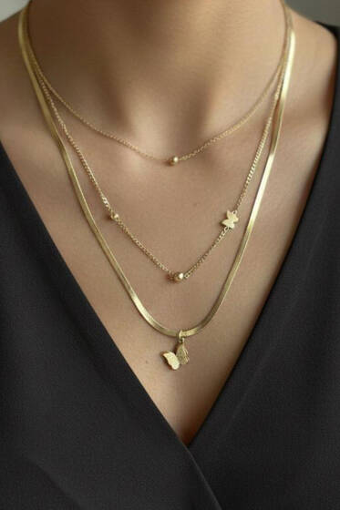 Kelebek Zincir Detaylı Kolye Gold - Kolye