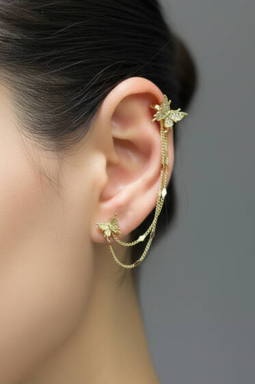 Kelebekli Birleşik Küpe Gold - Küpe