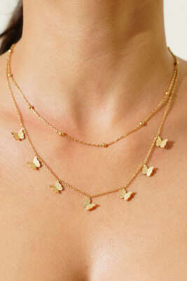 Kelebekli Çoklu Kolye Gold - Yılın Fırsatı