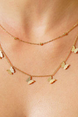 Kelebekli Çoklu Kolye Gold - Yılın Fırsatı