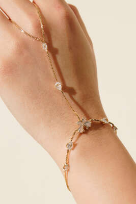 Kelebekli Damla Taşlı Şahmeran Gold - Bileklik