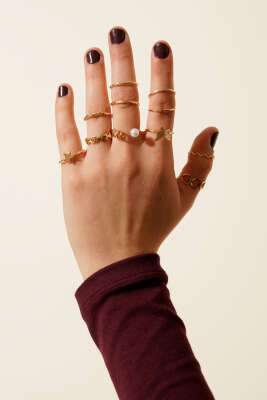 Kelebekli İncili 11'li Yüzük Seti Asorti 1 - DEMİR BİJUTERİ