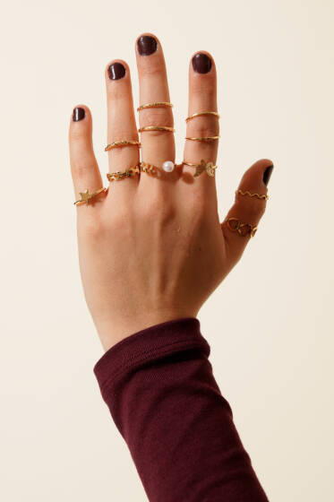 Kelebekli İncili 11'li Yüzük Seti Asorti 1 - Yüzük