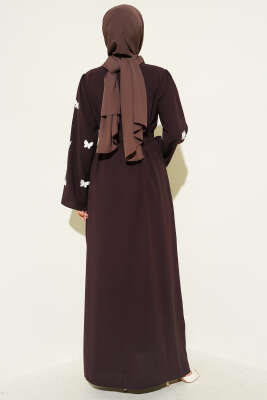 Kelebekli İncili Kuşaklı Ferace Kahve - Ferace