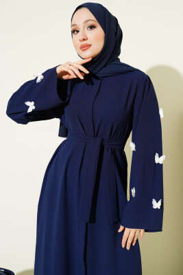 Kelebekli İncili Kuşaklı Ferace Lacivert - Ferace