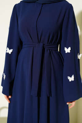 Kelebekli İncili Kuşaklı Ferace Lacivert - Ferace