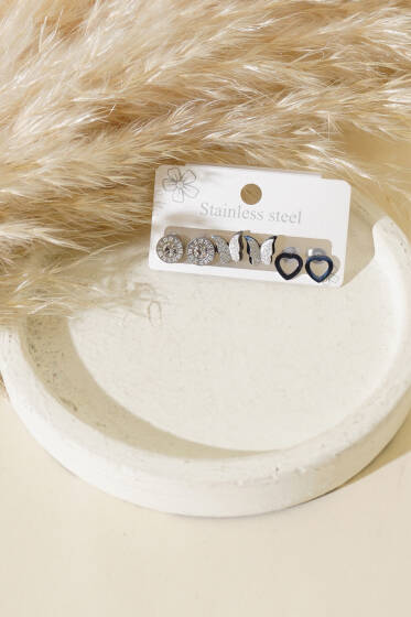 Kelebekli Küpe Set Gümüş - Küpe