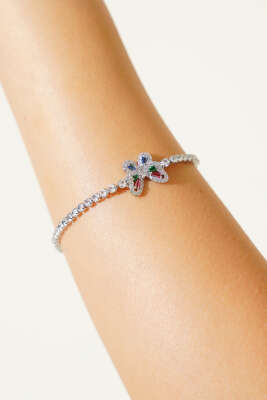 Kelebekli Renkli Taşlı Bileklik Gümüş - KONYALI BİJUTERİ