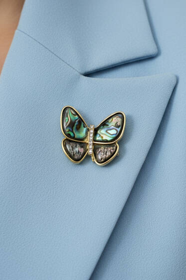 Kelebekli Sedefli Broş Gold - Broş