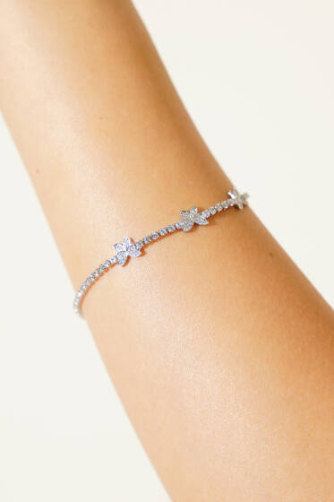 Kelebekli Su Yolu Taşlı Bileklik Gümüş - Bileklik